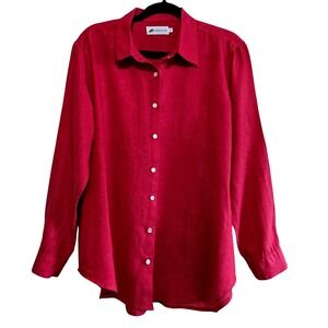 Fabulous! Womens 100% Linen Button Down Shirt Magenta Pink Long Sleeve Large